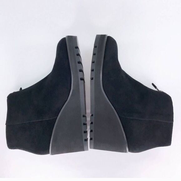 Eileen Fisher Alto Black Suede Wedge Ankle Boots Booties Platform Size 7 Zip - Picture 7 of 14